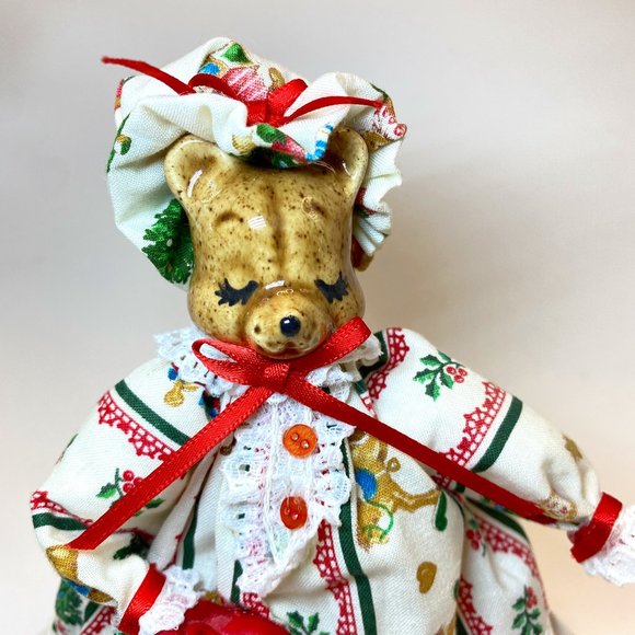 Christmas Decor Grandma Bear Nightgown Bonnet Candle Figurine - Picture 2 of 6